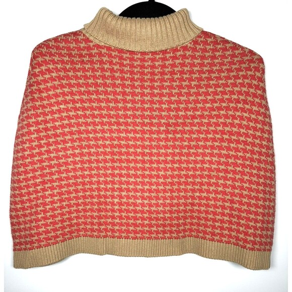 Janie and Jack Girls 4 Knit Cape Pink Coral Houndstooth Bow Preppy Classic - Picture 7 of 14